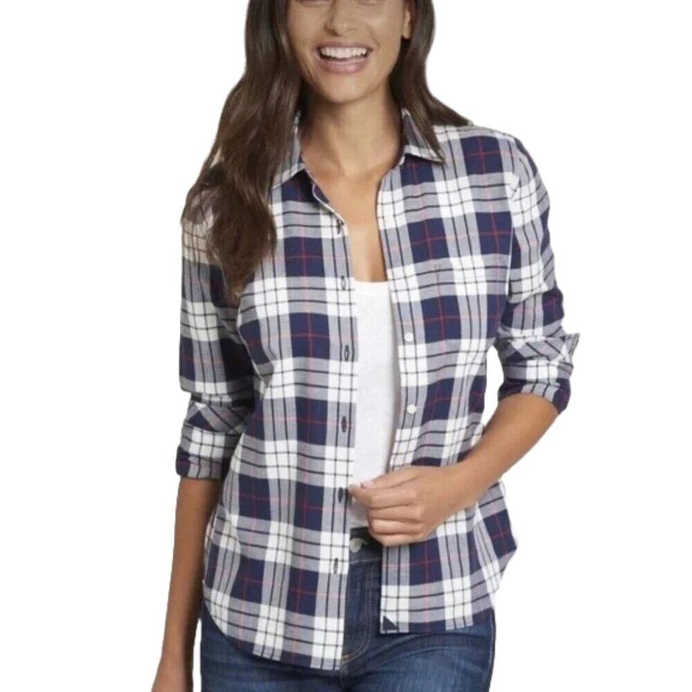 UntuckIt Sorbo Blue Windowpane Plaid Woman's Long Sleeve Button Down SZ 10